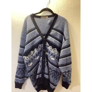 Colonial Concepts New Zealand Mens Merino Wool Blue Cardigan Sweater L Farmhouse